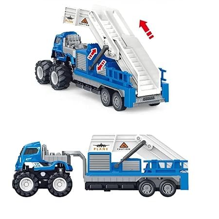 WHITE BIRD Friction Powered Fire Rescue Transport Truck Toy for Kids Boys Die cast Alloy Fire Fighter Truck with Rotating Ladder Crane Toys Pull Back Miniature Vehicle Gift (Multicolor)