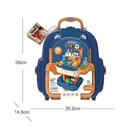 TRENDYTOYS Portable School Bag Design Kitchen Set Pretend Play Food Party Cookware Kitchen Set for 3 Year Old Kids Girls Boys