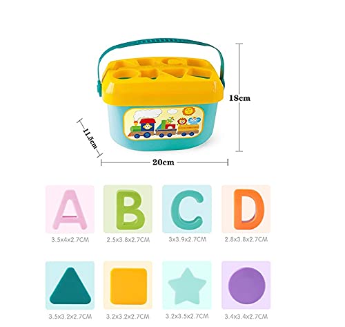 Dwellinger Baby Plastic First's Block Shapes and Sorter, 16 Blocks, ABCD Blocks with Other Shapes, Toys for 6 Months to 1-2 Years Old Kids for Boys and Girls