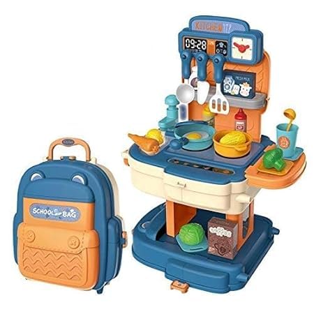 TRENDYTOYS Portable School Bag Design Kitchen Set Pretend Play Food Party Cookware Kitchen Set for 3 Year Old Kids Girls Boys