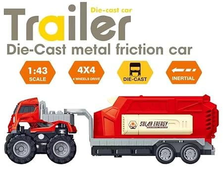 WHITE BIRD Friction Powered Fire Rescue Transport Truck Toy for Kids Boys Die cast Alloy Fire Fighter Truck with Rotating Ladder Crane Toys Pull Back Miniature Vehicle Gift (Multicolor)