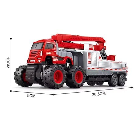 WHITE BIRD Friction Powered Fire Rescue Transport Truck Toy for Kids Boys Die cast Alloy Fire Fighter Truck with Rotating Ladder Crane Toys Pull Back Miniature Vehicle Gift (Multicolor)