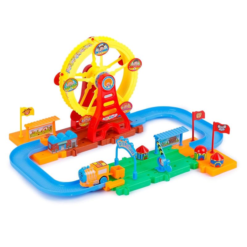 YGOG New Kids Plastic Train Track Set Toy with Sound and Lights for Kids (Multicolor) (Ferris Wheel Train Set)