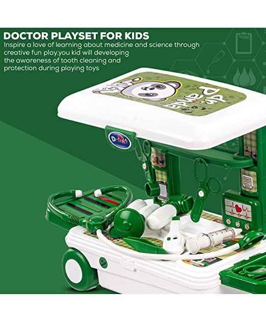 Sunil Enterprise | Deluxe Doctor Set Convertible Suitcase , Portable Role Play Toy Set with Accessories- Panda Green for Age 3+ (Doctor Set)