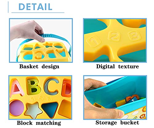 Dwellinger Baby Plastic First's Block Shapes and Sorter, 16 Blocks, ABCD Blocks with Other Shapes, Toys for 6 Months to 1-2 Years Old Kids for Boys and Girls