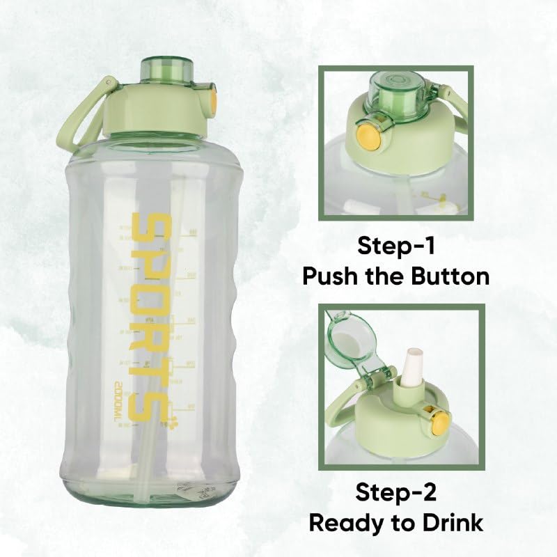 SADVIDHYA Plastic 2 L Capacity Belt Straw Transparent Motivational Water Bottles With Time Marker Leak Proof & Break-Proof, Best Usage For Office/College/Gym/Travel Bottle Bpa-Free Fitness Sports