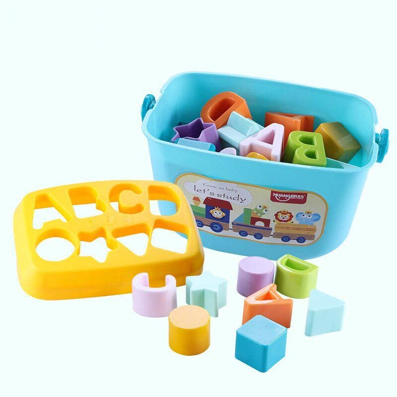 Dwellinger Baby Plastic First's Block Shapes and Sorter, 16 Blocks, ABCD Blocks with Other Shapes, Toys for 6 Months to 1-2 Years Old Kids for Boys and Girls