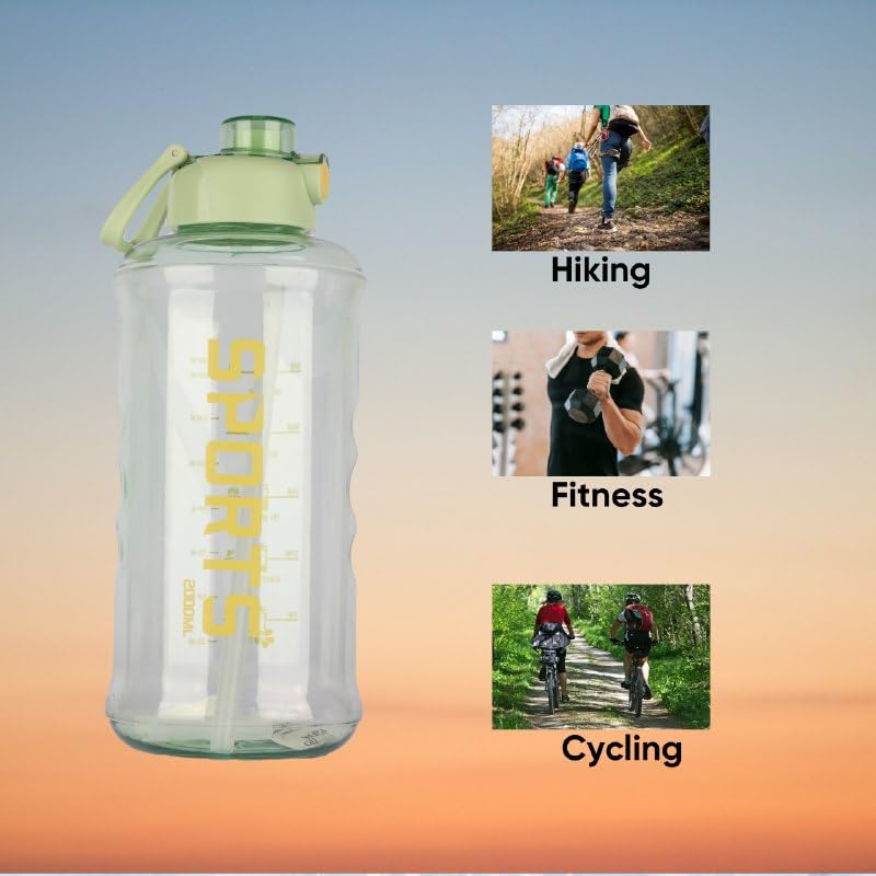 SADVIDHYA Plastic 2 L Capacity Belt Straw Transparent Motivational Water Bottles With Time Marker Leak Proof & Break-Proof, Best Usage For Office/College/Gym/Travel Bottle Bpa-Free Fitness Sports