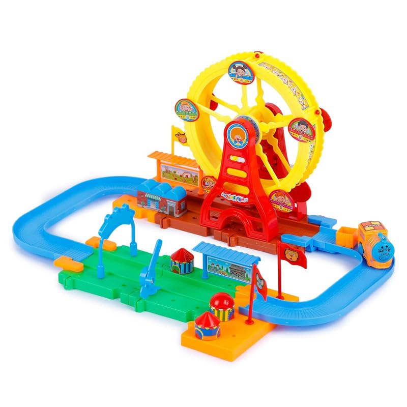 YGOG New Kids Plastic Train Track Set Toy with Sound and Lights for Kids (Multicolor) (Ferris Wheel Train Set)