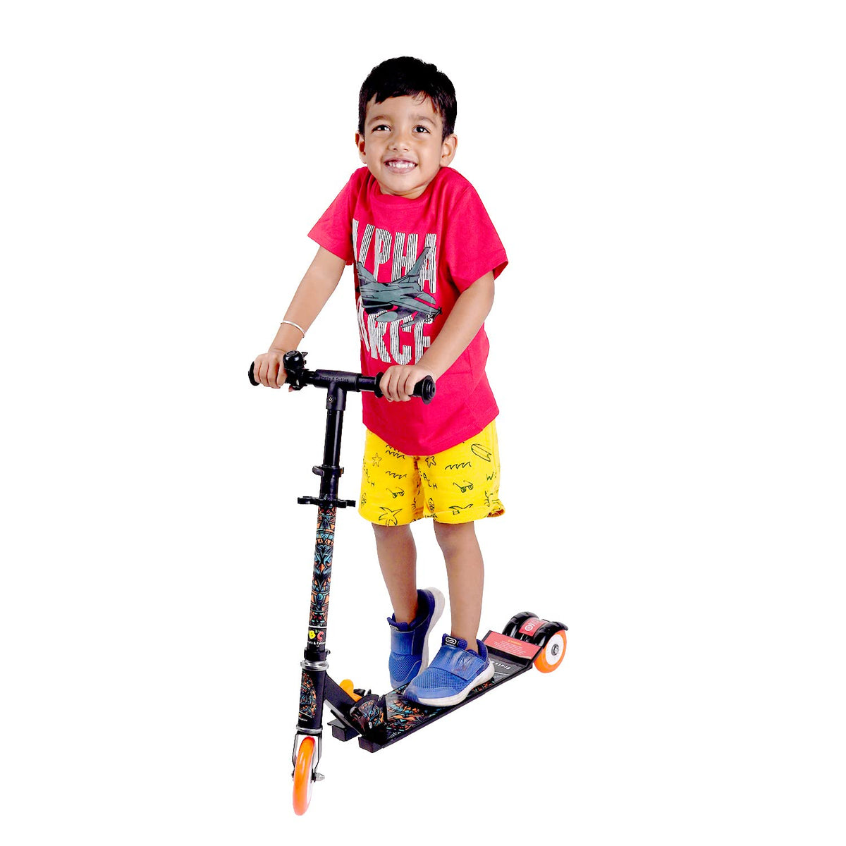 Brats & Cuties Road Runner Alpha MS Scooter for Kids of 3 to 14 Years Skating Kids Kick Scooters with Ting Ting Bell - Weight Capacity utpo 35Kgs (Black)