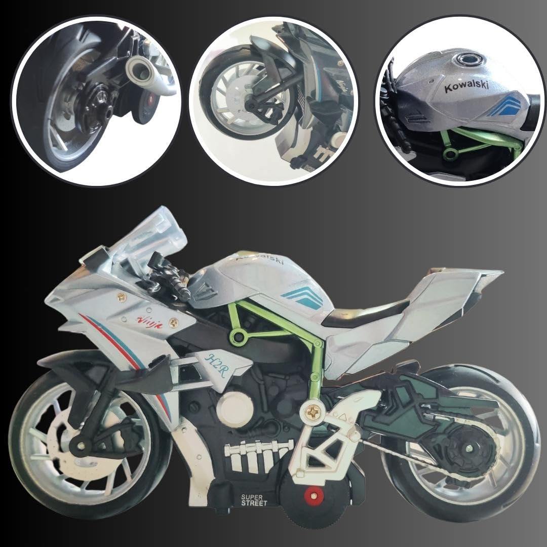 PLUSPOINT Diecast Motorcycle Toy Bike Scale Model Pull Back Vehicles Alloy Simulation Superbike Alloy Tank, Look Alike Models Also for Car Dashboard, Kids, Adult