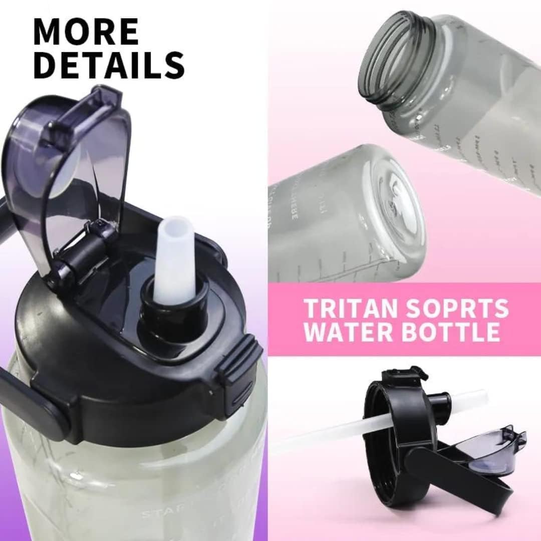 SADVIDHYA Plastic 2 L Capacity Belt Straw Transparent Motivational Water Bottles With Time Marker Leak Proof & Break-Proof, Best Usage For Office/College/Gym/Travel Bottle Bpa-Free Fitness Sports