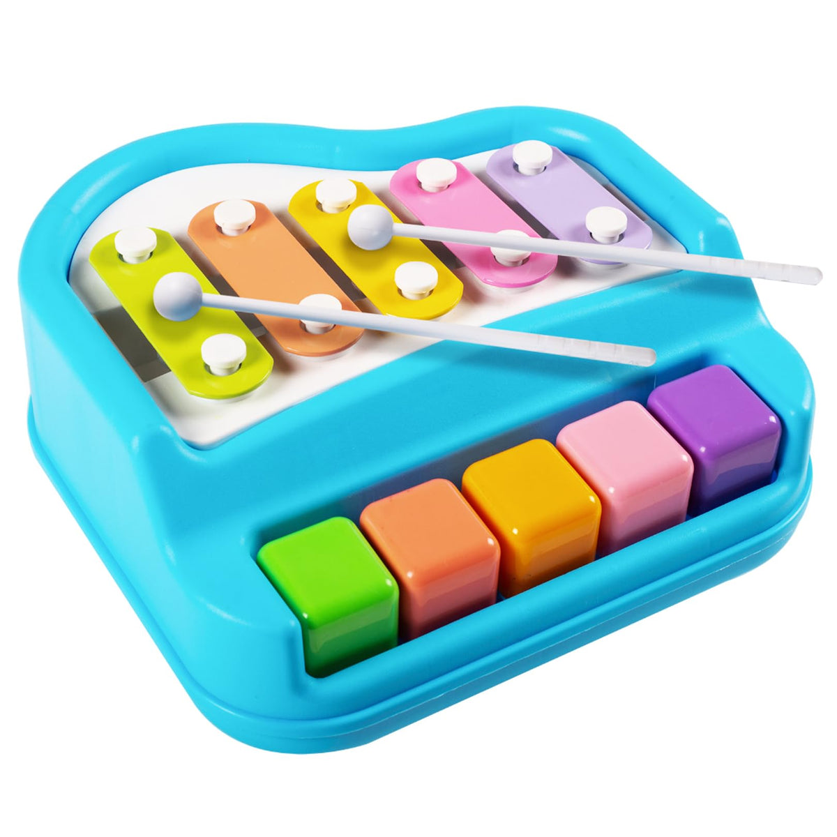 Gooyo 1503 Non Battery 2 in 1 Mini Piano and Xylophone Toy with Colorful Keys & 2 Mallets for Babies/Girls/Boys/Kids/Gifts | Blue Color (Battery Not Required)