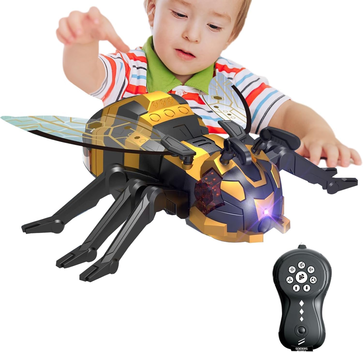 Ramokdu Remote Control BEE, Realistic Robot Bee with Spray/Lights/Music Effect, Kids Wireless Remote Control Toy, Gifts for 8 9 10 11 12 Year Old Kids, Birthday Party Joke Pranks