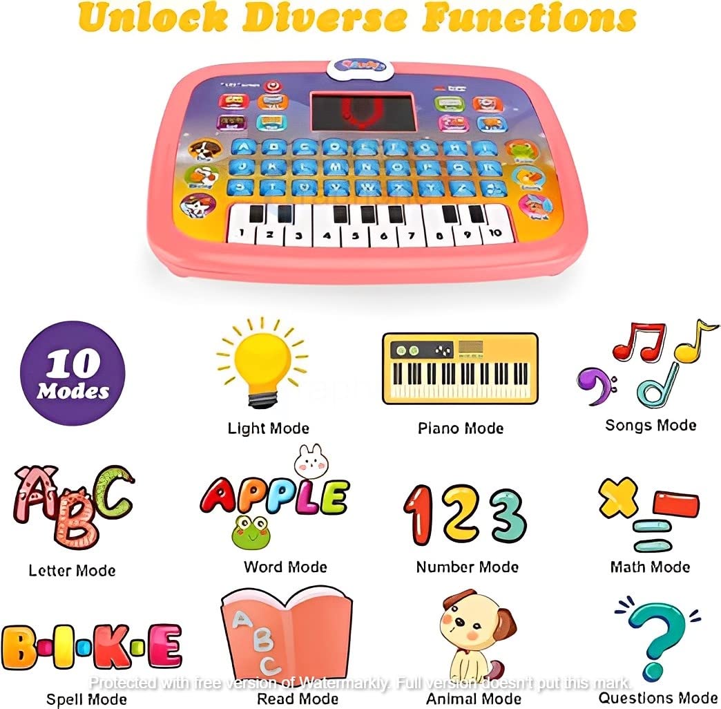 GRAPHENE® Educational Learning Kids Laptop Tablet Computer Plus Piano with led Screen Music Fun Toy Activities for Kids Toddlers 1 2 3 4 5 6 + Year Old albhabet Words Sound a b c 1 2 3