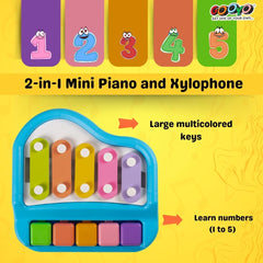 Gooyo 1503 Non Battery 2 in 1 Mini Piano and Xylophone Toy with Colorful Keys & 2 Mallets for Babies/Girls/Boys/Kids/Gifts | Blue Color (Battery Not Required)