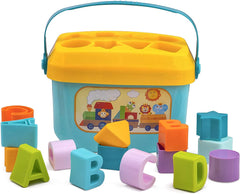 Dwellinger Baby Plastic First's Block Shapes and Sorter, 16 Blocks, ABCD Blocks with Other Shapes, Toys for 6 Months to 1-2 Years Old Kids for Boys and Girls