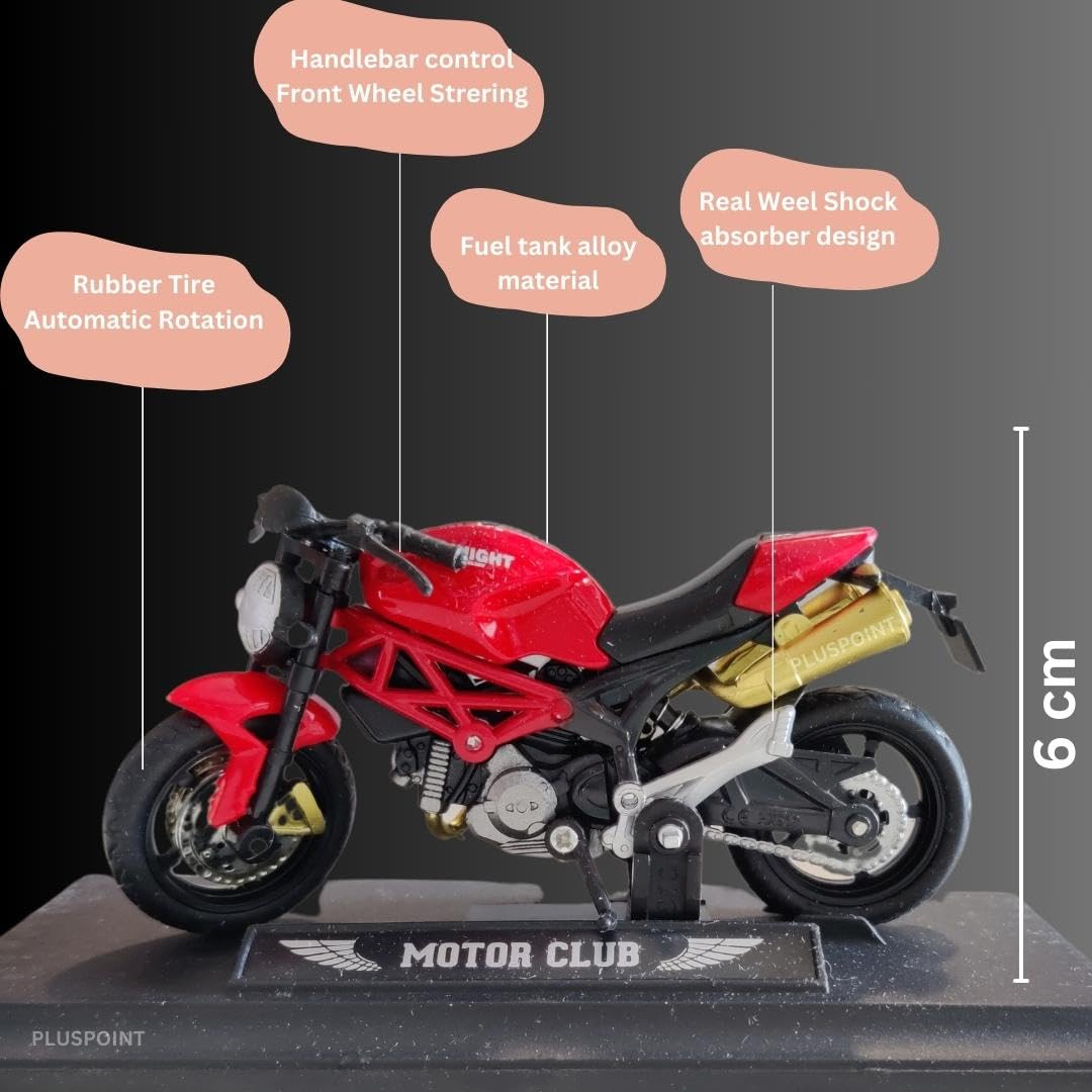 PLUSPOINT Diecast Motorcycle Toy Bike Scale Model Pull Back Vehicles Alloy Simulation Superbike Alloy Tank, Look Alike Models Also for Car Dashboard, Kids, Adult