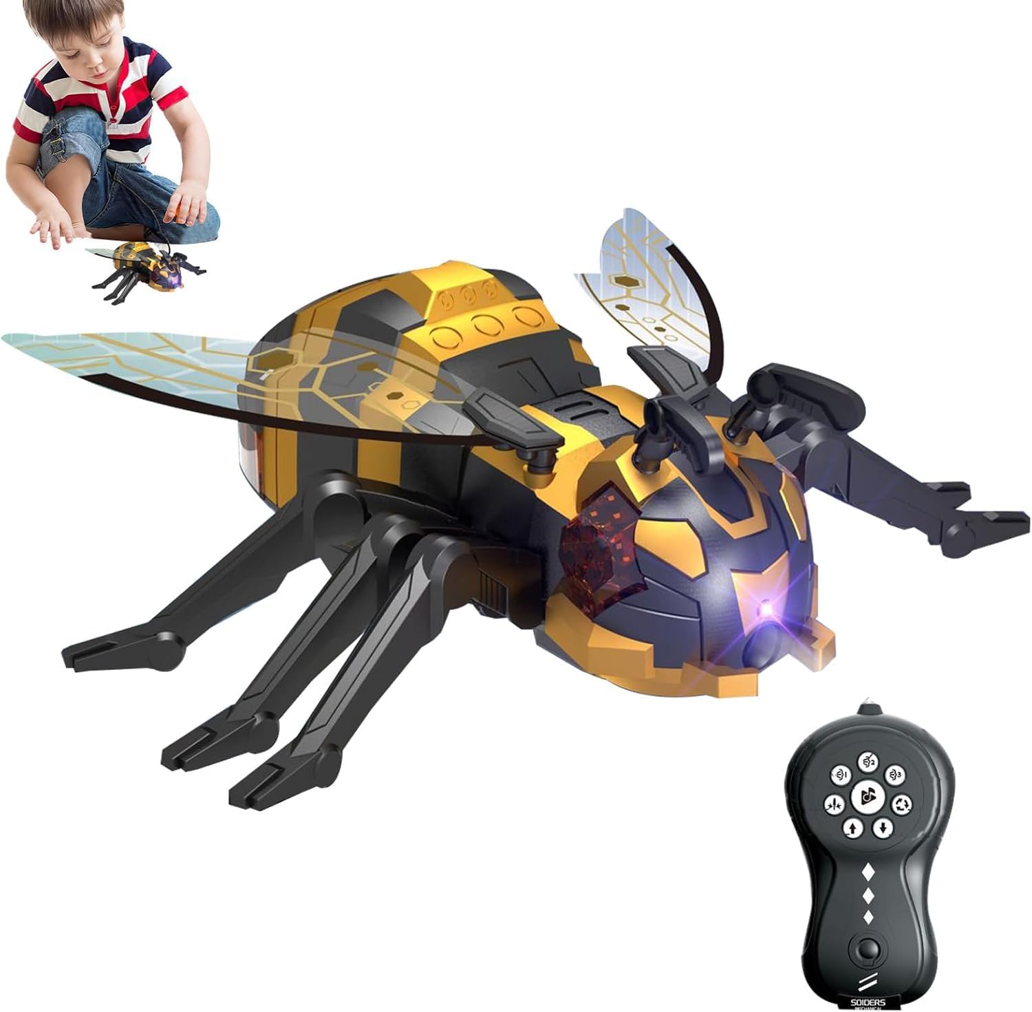 Ramokdu Remote Control BEE, Realistic Robot Bee with Spray/Lights/Music Effect, Kids Wireless Remote Control Toy, Gifts for 8 9 10 11 12 Year Old Kids, Birthday Party Joke Pranks