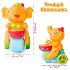 Zest 4 Toyz Musical Walking Elephant Drummer Toy with Flashing Light & Sound Toy for Kids Beating Drum Blowing Ball Toy - Yellow