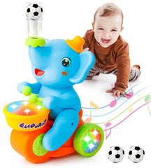 Zest 4 Toyz Musical Walking Elephant Drummer Toy with Flashing Light & Sound Toy for Kids Beating Drum Blowing Ball Toy - Yellow