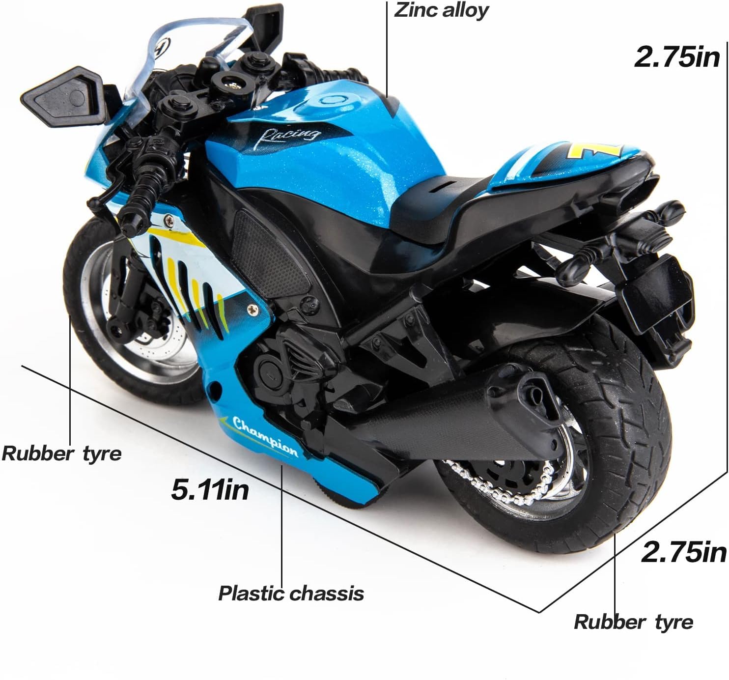 PLUSPOINT Diecast Motorcycle Toy Bike Scale Model Pull Back Vehicles Alloy Simulation Superbike Alloy Tank, Look Alike Models Also for Car Dashboard, Kids, Adult