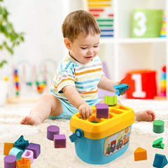 Dwellinger Baby Plastic First's Block Shapes and Sorter, 16 Blocks, ABCD Blocks with Other Shapes, Toys for 6 Months to 1-2 Years Old Kids for Boys and Girls