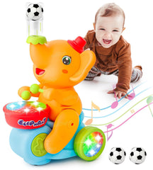 Zest 4 Toyz Musical Walking Elephant Drummer Toy with Flashing Light & Sound Toy for Kids Beating Drum Blowing Ball Toy - Yellow