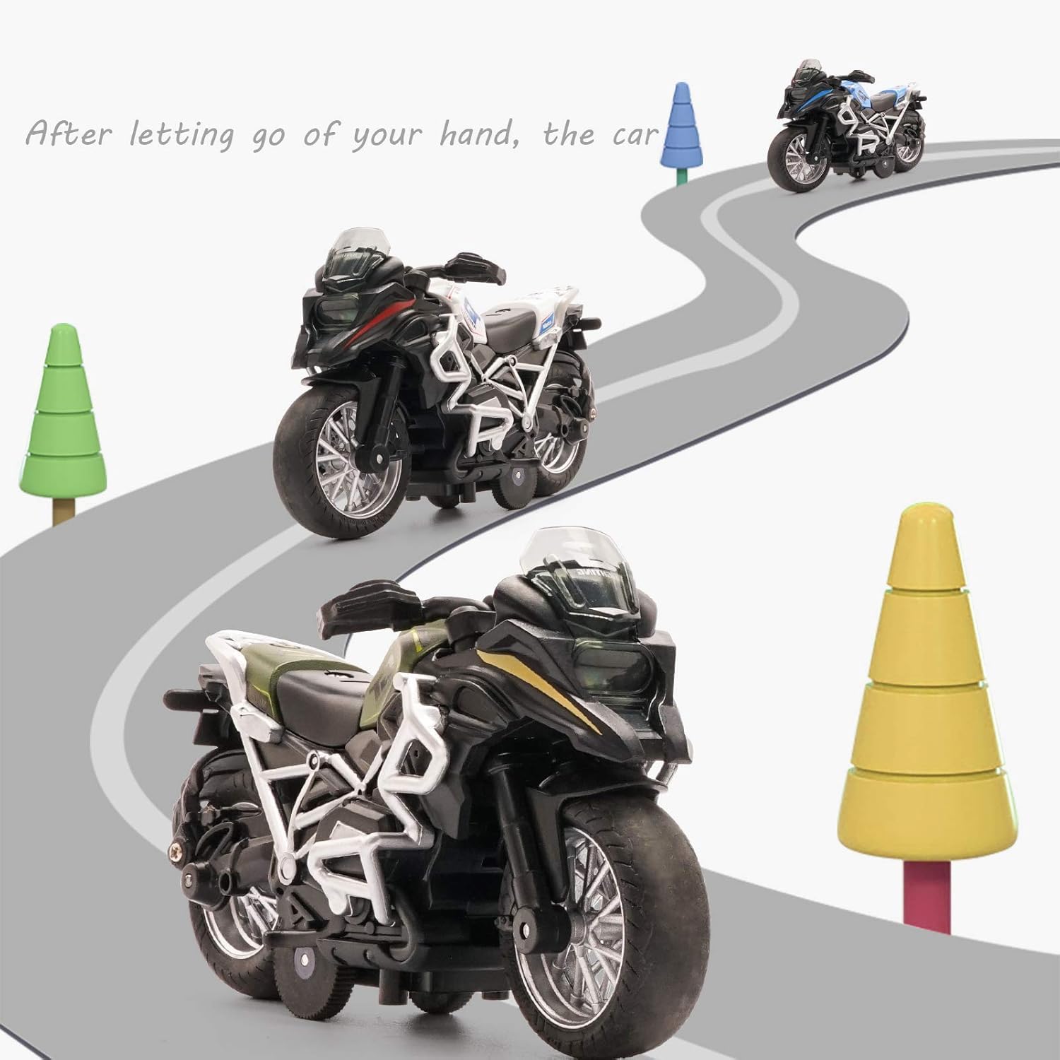 PLUSPOINT Diecast Motorcycle Toy Bike Scale Model Pull Back Vehicles Alloy Simulation Superbike Alloy Tank, Look Alike Models Also for Car Dashboard, Kids, Adult