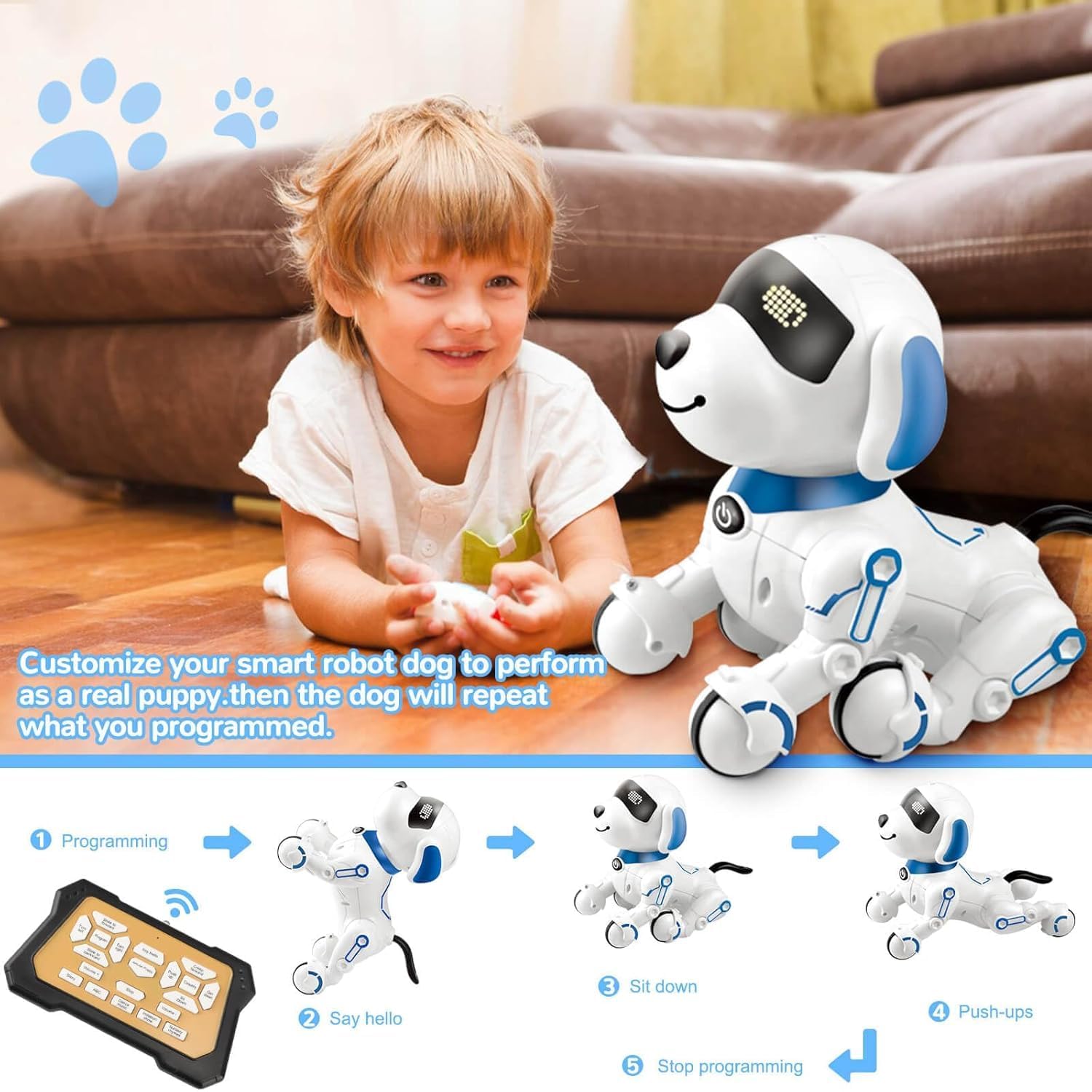 Relizaa Robot Dog for Kids, Remote Control Robot Rechargeable Programing Stunt Robo Dog with Sing, Dance, Touch Function, Robotic Dog Toy for Boys Ages 5+ Birthday Gifts, Red(Stunt Dog Pet Red)