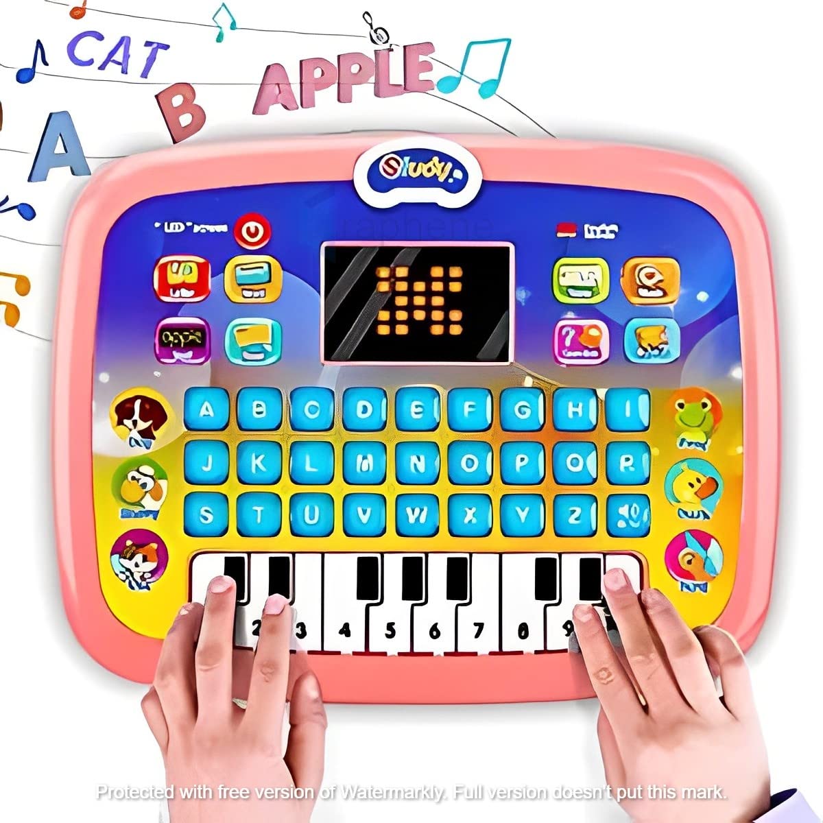 GRAPHENE® Educational Learning Kids Laptop Tablet Computer Plus Piano with led Screen Music Fun Toy Activities for Kids Toddlers 1 2 3 4 5 6 + Year Old albhabet Words Sound a b c 1 2 3