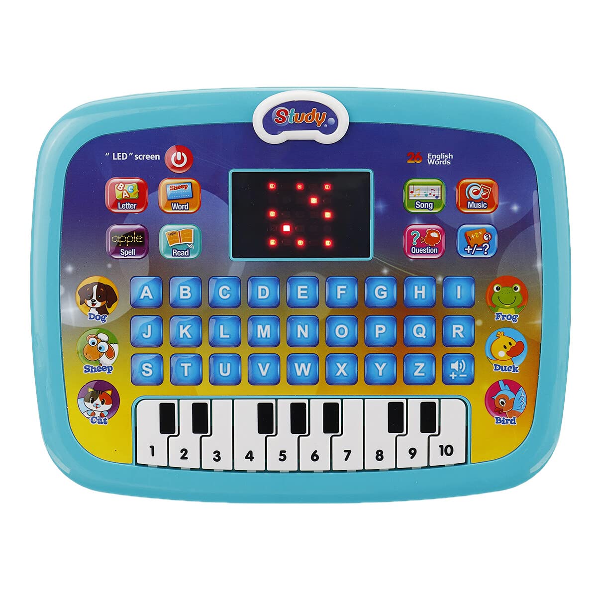 GRAPHENE® Educational Learning Kids Laptop Tablet Computer Plus Piano with led Screen Music Fun Toy Activities for Kids Toddlers 1 2 3 4 5 6 + Year Old albhabet Words Sound a b c 1 2 3