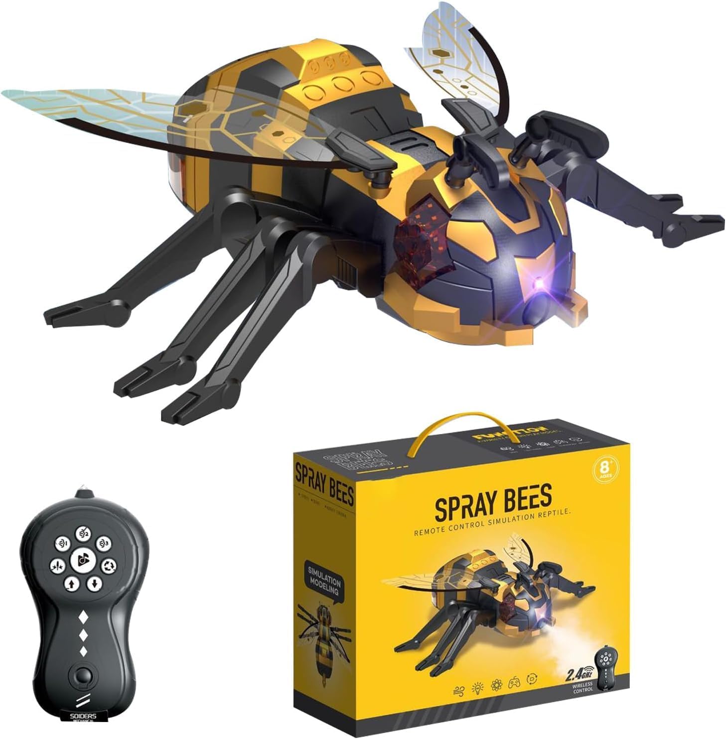 Ramokdu Remote Control BEE, Realistic Robot Bee with Spray/Lights/Music Effect, Kids Wireless Remote Control Toy, Gifts for 8 9 10 11 12 Year Old Kids, Birthday Party Joke Pranks