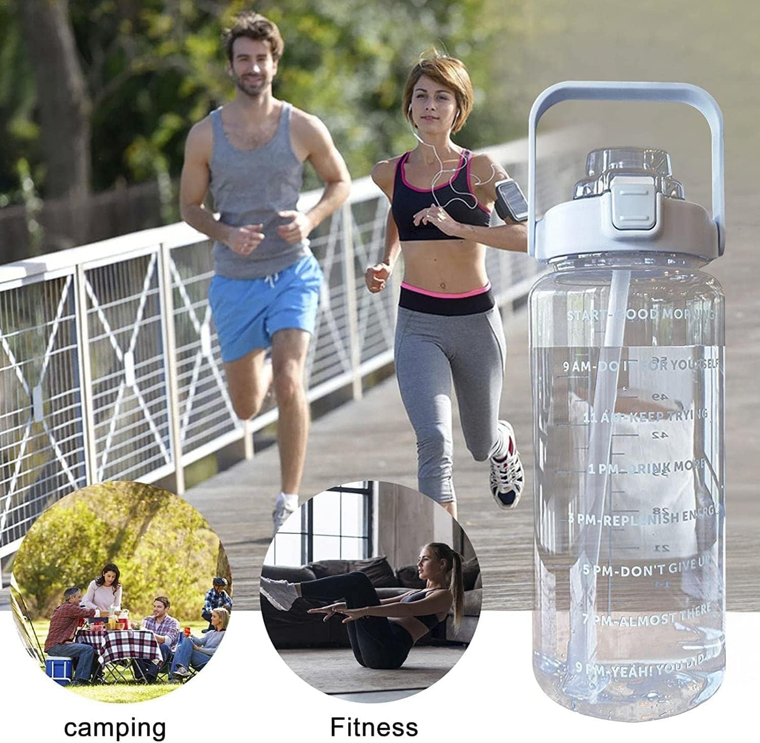 SADVIDHYA Plastic 2 L Capacity Belt Straw Transparent Motivational Water Bottles With Time Marker Leak Proof & Break-Proof, Best Usage For Office/College/Gym/Travel Bottle Bpa-Free Fitness Sports