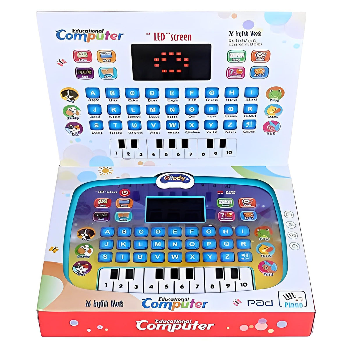 GRAPHENE® Educational Learning Kids Laptop Tablet Computer Plus Piano with led Screen Music Fun Toy Activities for Kids Toddlers 1 2 3 4 5 6 + Year Old albhabet Words Sound a b c 1 2 3