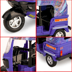 Zest 4 Toyz Auto Rickshaw Toy for Kids with Pull Back Action |Tricycle Vehicle Toys Movable Handle for Girls and Boys- Purple